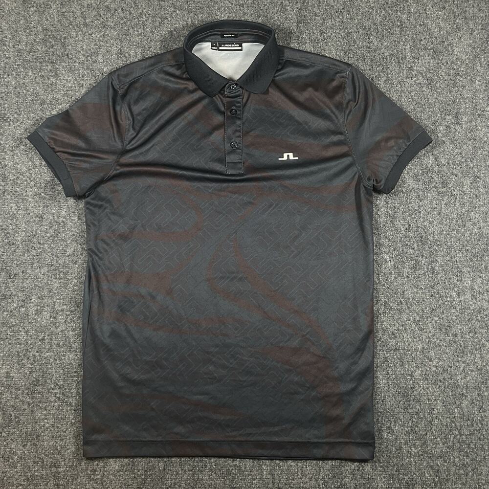 J Lindeberg Mens Navy Blue Golf Polo Shirt Short Sleeve JL Logo Size Medium
